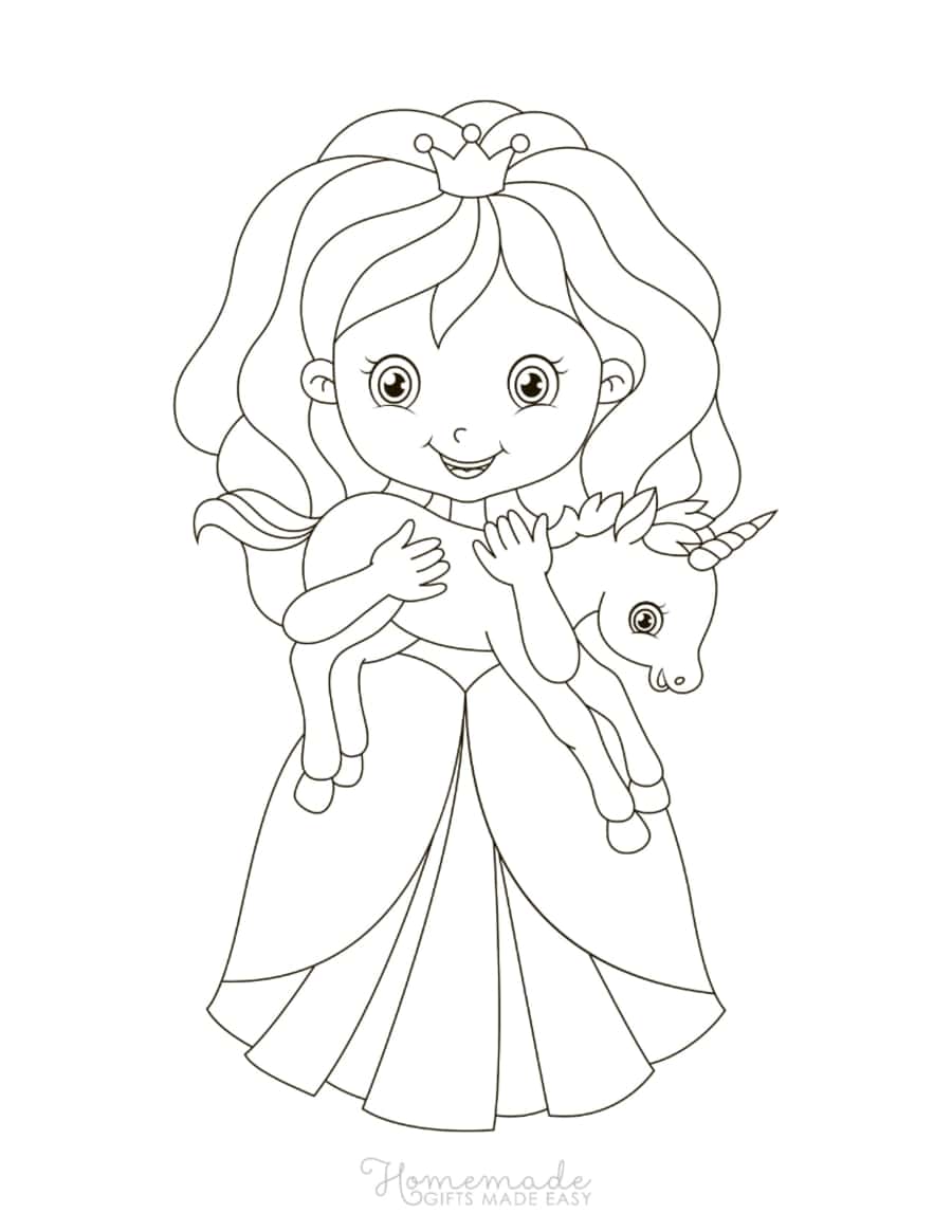 Princess Holding Baby Unicorn Unicorn Kids Coloring Pages Pdf Free Vectors